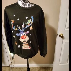 Women Casual Reindeer Long Sleeve Sweatshirt Size Medium